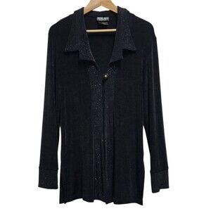 Vtg Marshall Rousso Cardigan Women Sz S Black Sequin Collar Button Slinky Party